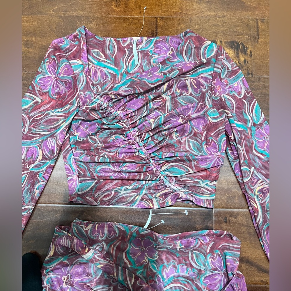 Free People Pink & Teal Paisley Long Skirt Set - Picture 6 of 10